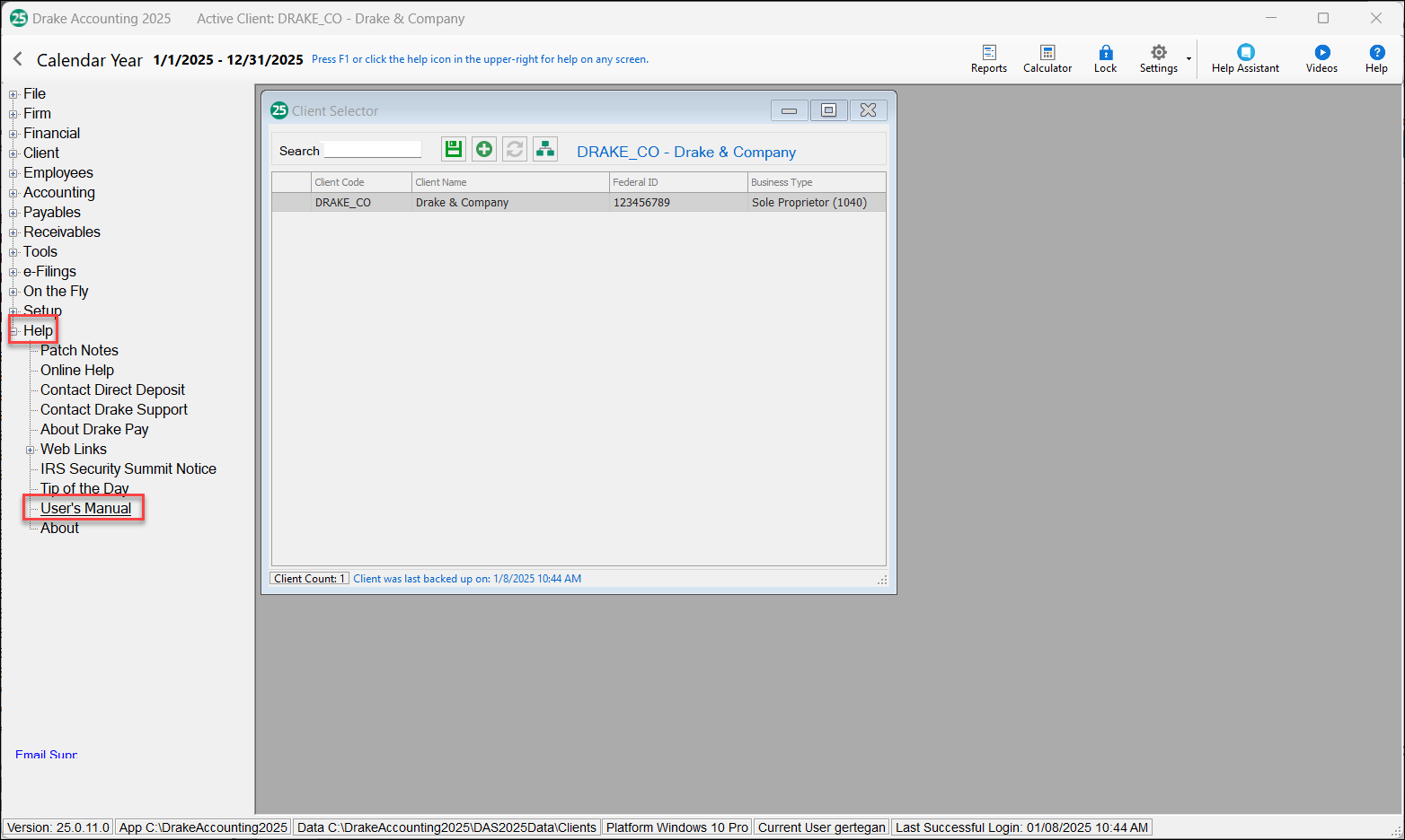 user manual menu option